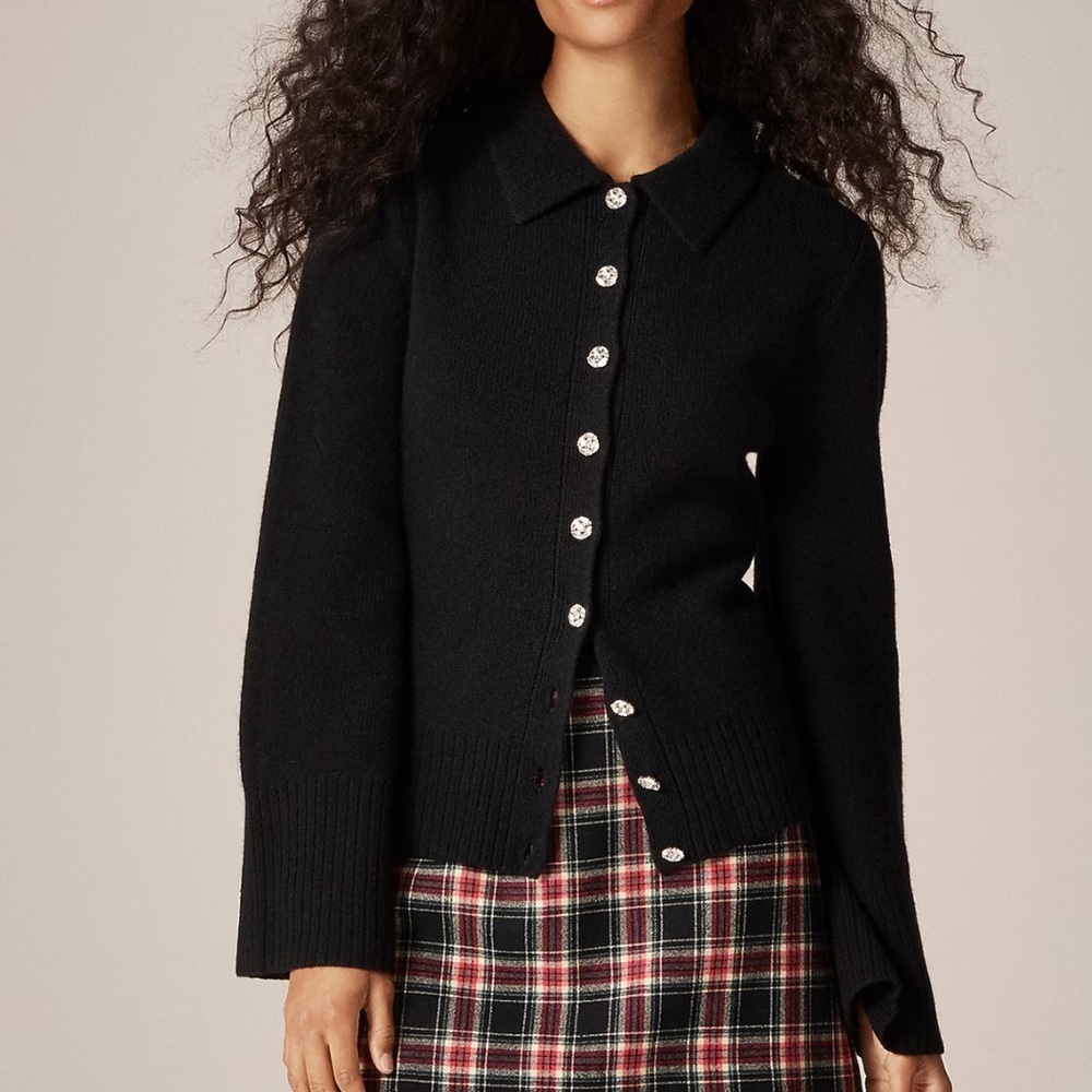 J crew Milano-stitch cinched-waist cardigan with embellished buttons - Picture 1 of 4
